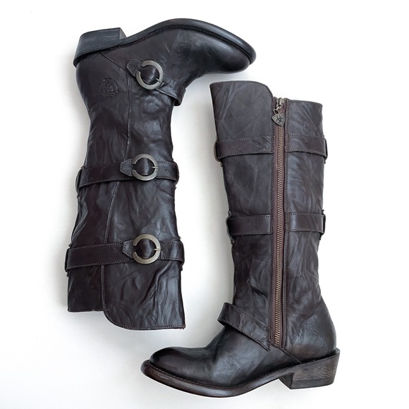 Ariat Tall Strappy Buckle Side Zip Cowboy Bike Black Leather Boots - Picture 5 of 10